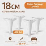İmt Aksesuar Aspen Mobilya Ayağı 18 cm (4'lü Set) Beyaz Koltuk Baza Dolap Tv ünitesi Yatak Odası Konsol Ayağı - 20 CM