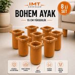 İmt Aksesuar Bohem Mobilya Ayağı 15 cm 8 Adet Robot Süpürge Uyumlu Koltuk Kanepe Tv Ünitesi Baza Dolap Ayağı Modern Plastik Ayak - Meşe - 8'li
