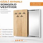İmt Aksesuar Gizli Aynalı Sürgülü Vestiyer 100X45 cm Beyaz Duvar Tipi Portmanto Askılıklı Raylı Sistem Modern Antre Askılık - Sonomo