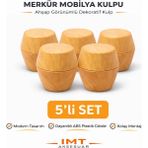 İmt Aksesuar Merkür Ahşap Görünümlü Mobilya Kulpu Dolap Çekmece Gardırop Kulpu Modern Dekoratif Kulp - Açık Meşe - 5'Lİ SET