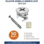İmt Aksesuar Plastik Dübelli Minifix Gövde Mil ve Dübel Seti - Mobilya Bağlantı Elemanı (50 Parça)