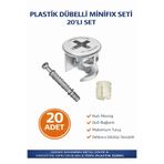 İMT AKSESUAR Plastik Dübelli Minifix Gövde ve Mil Seti - Mobilya Bağlantı Elemanı (20 Adet) Metalik