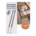 İMT AKSESUAR Teleskobik İnce Bilyeli Bilyalı Dolap Çekmece Rayı Sürgüsü 17 * 406 mm 1 Takım (Sağ-Sol) Metalik