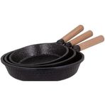 İmza Antik Ahşap Sap Granit Döküm Tava Seti 3Lü 20-24-28 Cm
