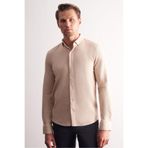 İmza Bej Uzun Kol Düğmeli Yaka Kendinden Desenli Pamuklu Slim Fit Gömlek 1004255267