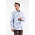 İmza Beyaz - Mavi Düğmeli Yaka Uzun Kol Cepli Comfort Fit Pamuklu Gömlek 1004260178 - 2XL