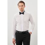 İmza Beyaz Uzun Kol Düz Bez Ayağı Ata Yaka Cepsiz Pamuklu Basic Slim Fit Gömlek 1004245060 - 4XL