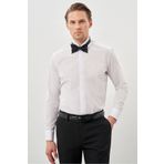 İmza Beyaz Uzun Kol Düz Bez Ayağı Ata Yaka Cepsiz Pamuklu Basic Slim Fit Gömlek