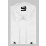 İmza Beyaz Uzun Kollu Bez Ayağı Ata Yaka Cepsiz Pamuklu Basic Slim Fit Dar Kesim Gömlek 1004240060