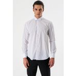 İmza Beyaz Uzun Kollu Bez Ayağı Ata Yaka Cepsiz Pamuklu Damatlık Slim Fit Dar Kesim Gömlek 1004240214