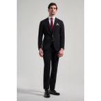 İmza Düz Gabardin Mono Yaka Tam Astar Beli Lastikli Esnek 6 Drop Slim Fit Takım Elbise 1001250155 - Siyah - 48