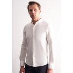 İmza Ekru Uzun Kol Düğmeli Yaka Kendinden Desenli Pamuklu Slim Fit Gömlek 1004255267 - 2XL