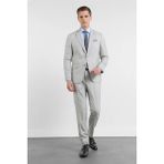 İmza Gri - Beyaz Kılıç Yaka Düz Armürlü 6 Drop Slim Fit Esnek Takım Elbise 1001260163 - 50