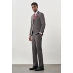 İmza Gri Düz Kılıç Yaka Yünlü 6 Drop Slim Fit Classic Takım Elbise 1001245179 - 56