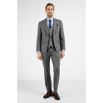 İmza Gri Mono Yaka Kazayağı Desen Yelekli 6 Drop Slim Fit Takım Elbise 1001255175 - 50
