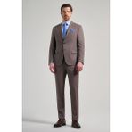 İmza Kendinden Desenli Bez Ayağı Mono Yaka Tam Astar Esnek 6 Drop Slim Fit Takım Elbise 1001250168 - Kahverengi - 56