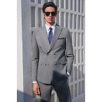 İmza Kılıç Yaka Düz Bez Ayağı Kruvaze 6 Drop Slim Fit Esnek Takım Elbise 1001260173 - Füme - Gri - 52