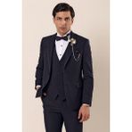 İmza Koyu Lacivert Çıkarılabilir Kırlangıç Yaka Yelekli 6 Drop Slim Fit Smokin Damatlık 1001225203 - 46