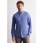 İmza Koyu Mavi Düğmeli Yaka Örme Uzun Kol Performans Ürün Slim Fit Esnek Gömlek 1004255270 - XL