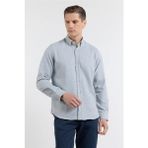 İmza Mavi-Beyaz Düğmeli Yaka Uzun Kol Cepsiz Slim Fit Pamuklu Gömlek 1004260164 - Mavi - Beyaz - 2XL