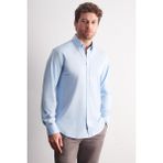 İmza Mavi Düğmeli Yaka Örme Uzun Kol Performans Ürün Slim Fit Esnek Gömlek 1004255270