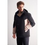 İmza Siyah - Bej Kapüşonlu Yaka Bondid Yırtmaçsız Casual Mont 1007255134 - 2XL