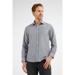 İmza Siyah - Beyaz Çizgili Desen Italyan Yaka Uzun Kol Cepsiz Slim Fit Pamuklu Gömlek 1004255217 - XL