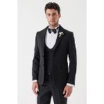 İmza Siyah Desenli Armürlü Kruvaze 6 Drop Slim Fit Smokin Damatlık Takım 1001230214 - 50