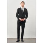 İmza Siyah Düz Mono Yaka Esnek 6 Drop Slim Fit Classic Takım Elbise 1001245178 - 50
