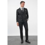 İmza Siyah-Gri Kılıç Yaka Düz Bez Ayağı Kruvaze 6 Drop Slim Fit Esnek Takım Elbise 1001260173 - Siyah - Gri - 50
