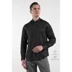 İmza Siyah Keten Düğmeli Yaka Uzun Kol Cepsiz Slim Fit %100 Keten Gömlek 1004260161 - XL