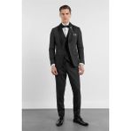 İmza Siyah Kılıç Yaka Düz Desen 6 Drop Slim Fit Esnek Takım Elbise 1001260292 - 48