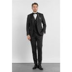 İmza Siyah Kılıç Yaka Düz Desen 6 Drop Slim Fit Esnek Yelekli Takım Elbise 1001260288 - 48
