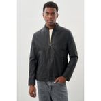 İmza Siyah Suni Deri Hakim Yaka Düz Yırtmaçsız Tam Astar Slim Fit Casual Deri Mont 1038245152 - 50