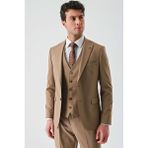 İmza Tütün Gabardin Kırlangıç Yaka Yelekli Likralı 6 Drop Slim Fit Klasik Takım Elbise 1001240188 - 48