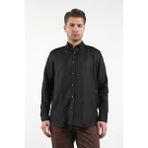İmza Uzun Kol Düz Keten Düğmeli Yaka Cepsiz Casual Comfort Fit Gömlek 1004250114 - Siyah - XL