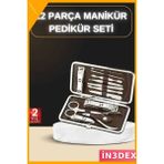 İn3dex 12 Parça Manikür Pedikür Seti Deri Çanta El Ayak Bakım Aletleri - Standart - Ahşap - Bej - Siyah