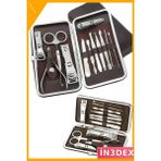 İn3dex 12 Parça Manikür Pedikür Seti Tırnak Bakım Çantası Seyahat - Standart - Ahşap - Bej - Siyah