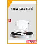 İn3dex 120W Hızlı Şarj Adaptörü Type-C Güç Kaynağı Kablo Dahil - Ahşap - Bej - Siyah