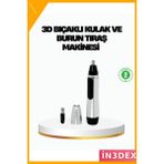 İn3dex 3D Bıçaklı Burun ve Kulak Tıraş Makinesi Pil ile Çalışan Taşınabilir - Altın - Siyah - 35 - 48 mm - Standart