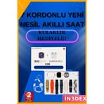 İn3dex Akıllı Saat Nabız Ölçer Uyku Takibi 7 Kordonlu Kulaklık Hediyeli - Altın - Siyah - 35 - 48 mm - Standart