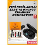 İn3dex Akıllı Saat ve Kablosuz Kulaklık Seti 2.09 Inç Hd Ekran Sesli Görüşme Uyku Takibi - Altın - Siyah - 35 - 48 mm - Standart