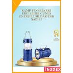 İn3dex Büyük Boy Güneş Enerjili Kamp Feneri USB Çıkışlı Katlanabilir - Standart - 0 - Siyah