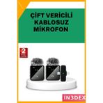İn3dex Çift Kablosuz Yaka Mikrofon Seti 2in1 Gecikmesiz Ses - Standart - 000-Siyah