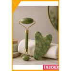 İn3dex Doğal Yeşim Taşı Yüz Masaj Seti Jade Roller ve Gua Sha - 000-Siyah
