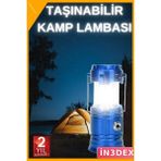 İn3dex Güneş Enerjili Büyük Kamp Feneri USB Şarjlı Işıldak - Standart - 0 - Siyah