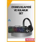 İn3dex Işıklı Oyuncu Klavye Mouse ve Bluetooth Kulaklık Seti Türkçe Q USB - Beyaz