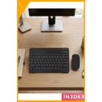 İn3dex Kablosuz Klavye Mouse Seti Ince Tasarım Ofis Bilgisayar - Ahşap - Bej - Siyah