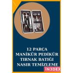 İn3dex Manikür Pedikür Seti 12 Parça Deri Çanta El Ayak Bakımı Sivilce Temizleme - Standart - Ahşap - Bej - Siyah