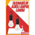 İn3dex Şarjlı LED Kamp Lambası Retro Ampul Tasarım Askılı Taşınabilir - Standart - 0 - Siyah
